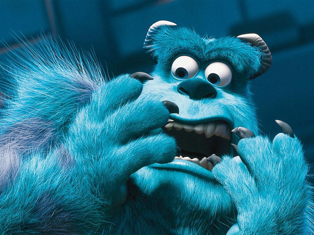 Image shows a frightened Sully, the blue monster from Monsters Inc.