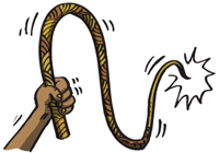 Image shows a clipart hand holding a whip