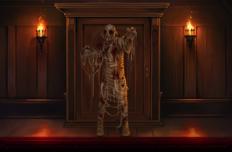 Image shows a boggart in front of a wardrobe